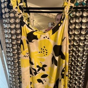 CAbi Yellow and Black Floral Tank Top